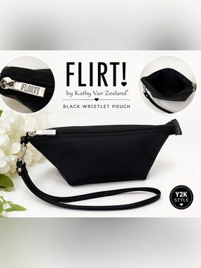FLIRT! by Kathy Van Zeeland Black Wristlet Pouch Small Cosmetic Bag Y2K